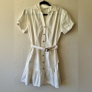 Speed Limit White Button Front Belted Shirt Dress Size M